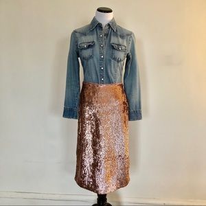 J.Crew Sequined Rose Gold Pencil Skirt